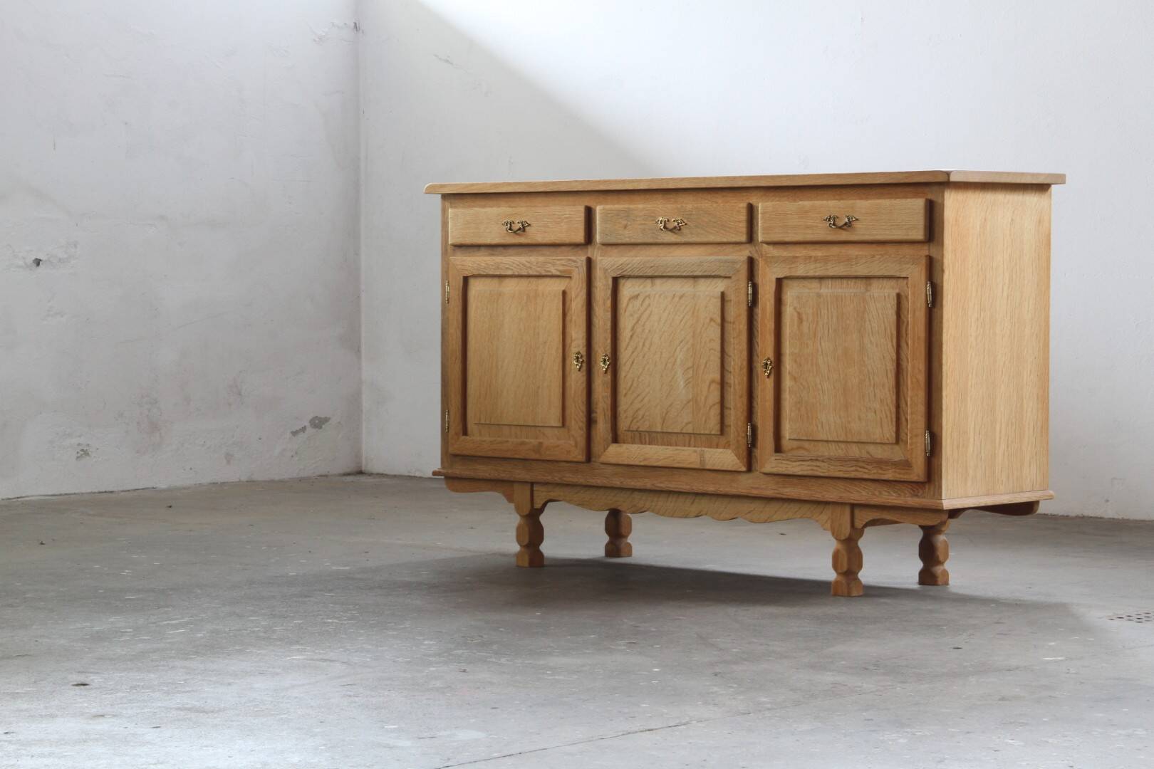 Vintage 1970s Danish Oak Low Cabinet / Sideboard, Henning Kjærnulf style