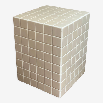 Side table cube end of sofa tile mosaic beige joint white ora 30x30xh40cm