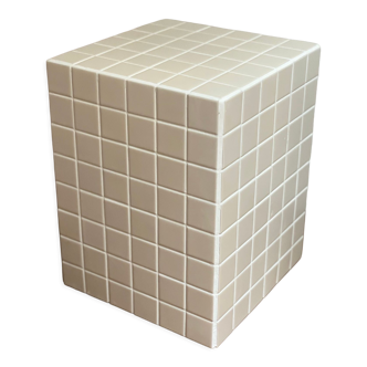 Table d’appoint cube bout de canapé carrelage mosaïque beige joint blanc ora 30x30xh40cm
