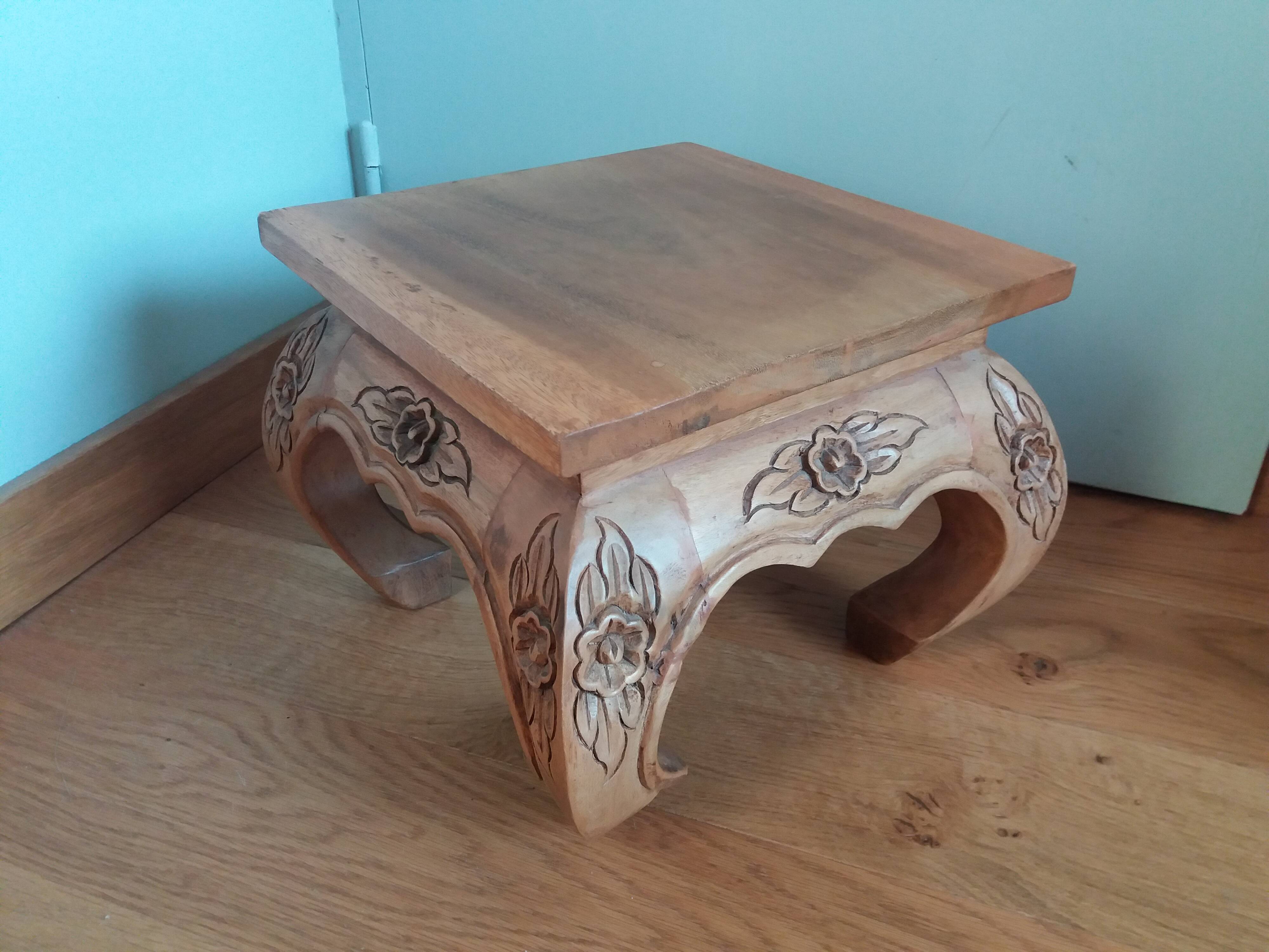 Coffee table with plant holder, end of sofa, carved wood, Indonesia