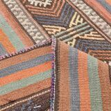 5x8 Orange Blue Striped Turkish Vintage Kilim Rug 170x245Cm