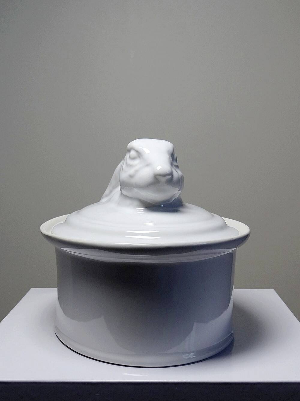 Large vintage white earthenware terrine with hare or rabbit head
