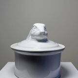 Large vintage white earthenware terrine with hare or rabbit head