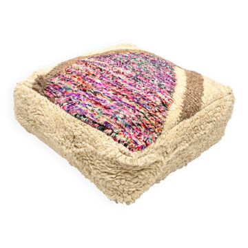 Vintage Moroccan pouf in multicoloured wool.