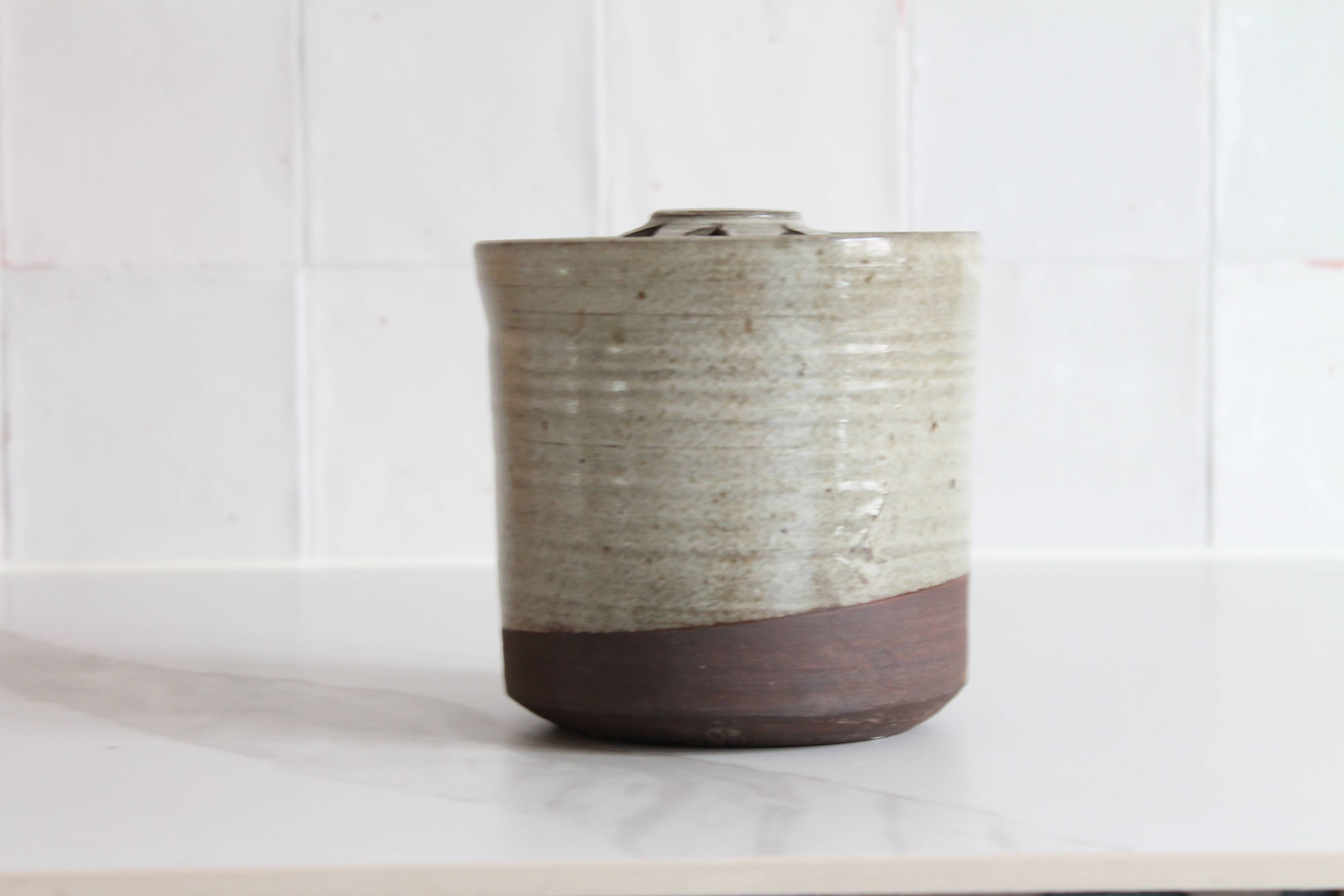 Glazed stoneware vase signed – Art ceramic flower holder