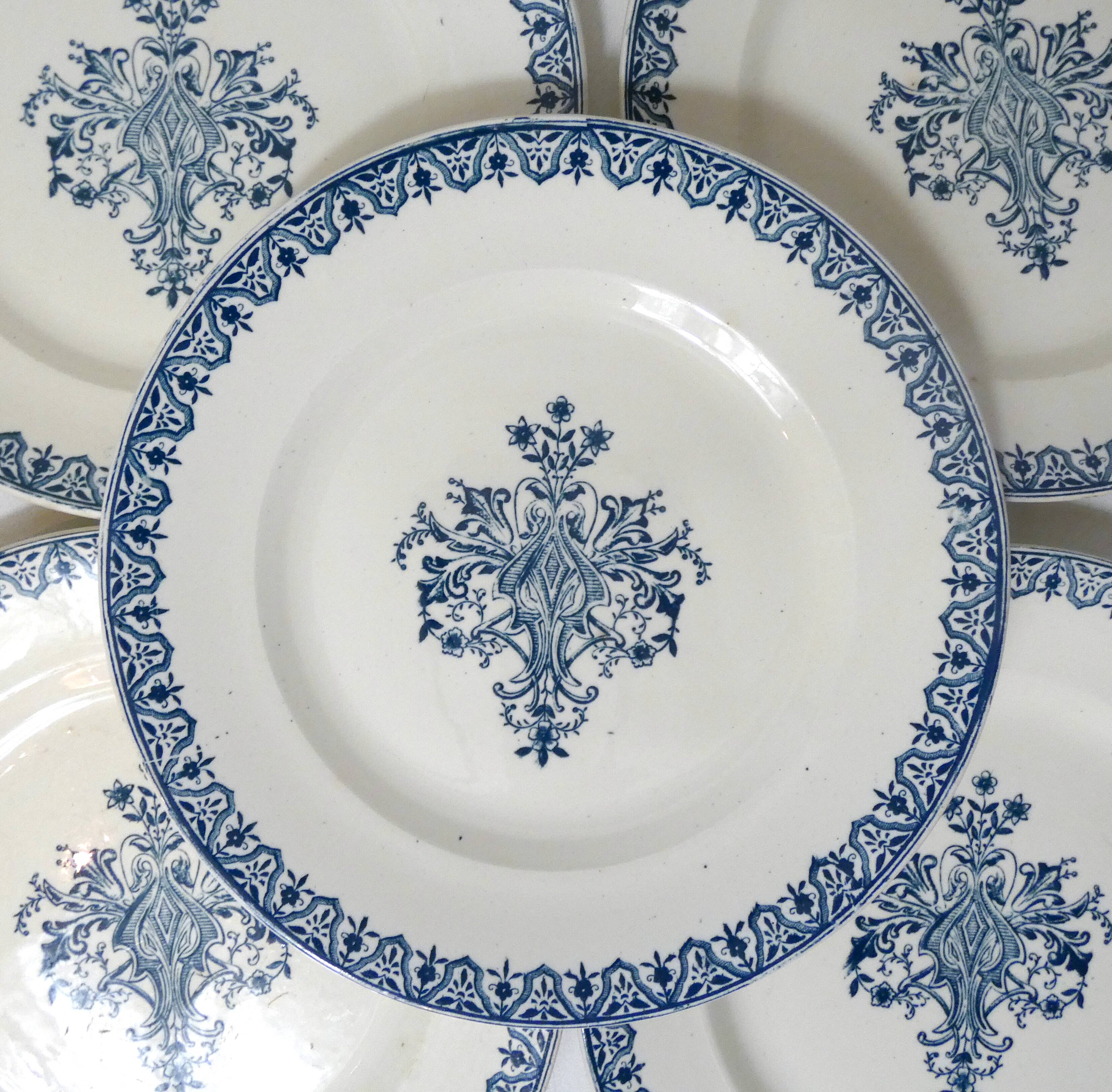 Terre de fer 8 Art Deco flat plates ALHAMBRA model blue SALINS