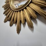 Miroir de sorcière forme soleil doré vintage 1970