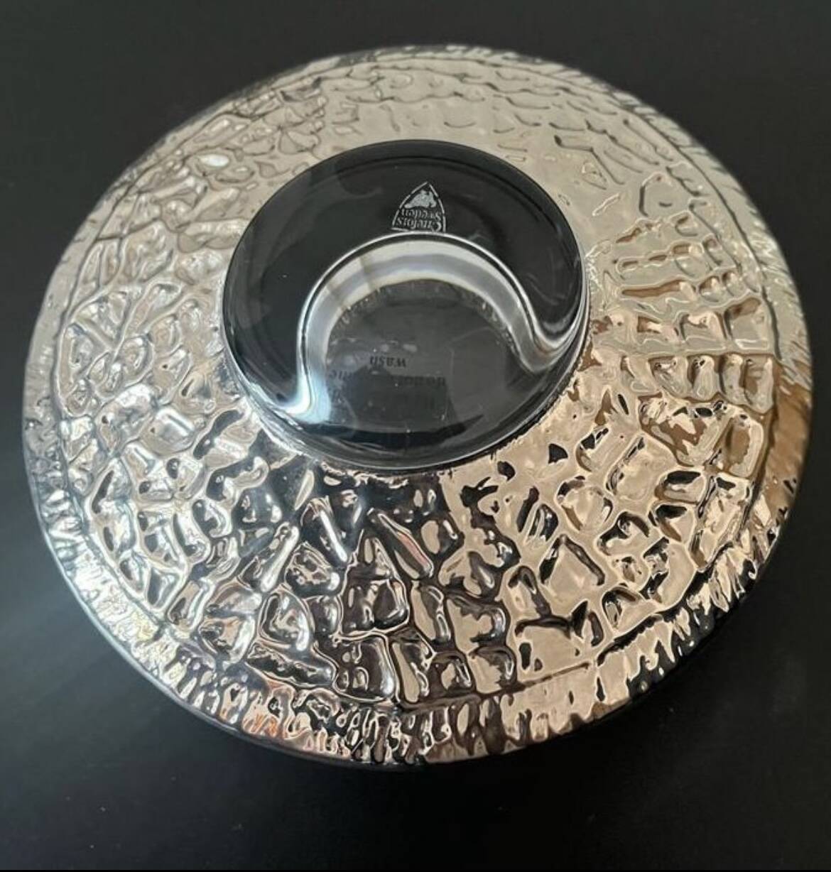 Bougeoir Orrefors Sweden « Discus » steel