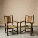 Brutalist pair of rustic turned wooden armchairs from the 1950s.