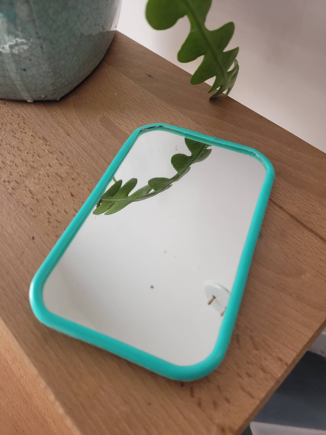 Small turquoise barber mirror