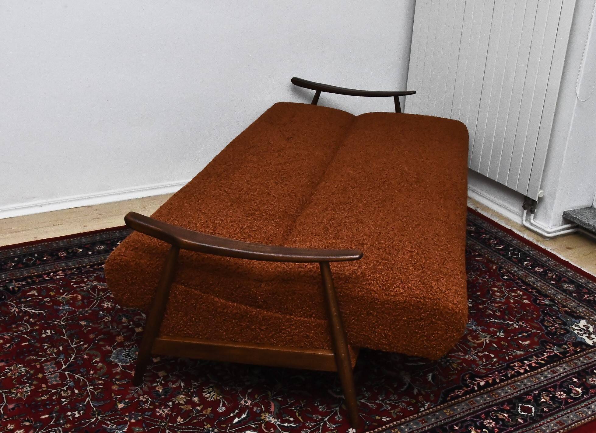 Scandinavian-style folding sofa in brown boucle fabric, 1960s