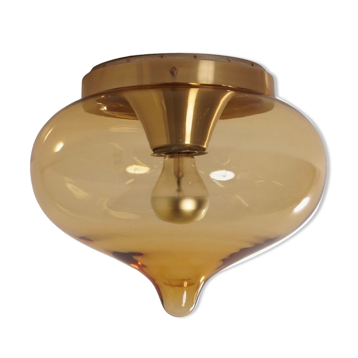 Plafonnier vintage goutte en verre jaune par Dijkstra 1970s
