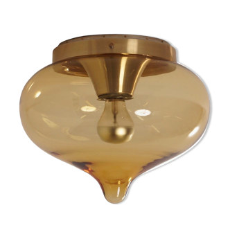 Vintage ceiling lamp yellow glass drop by Dijkstra, 1970s