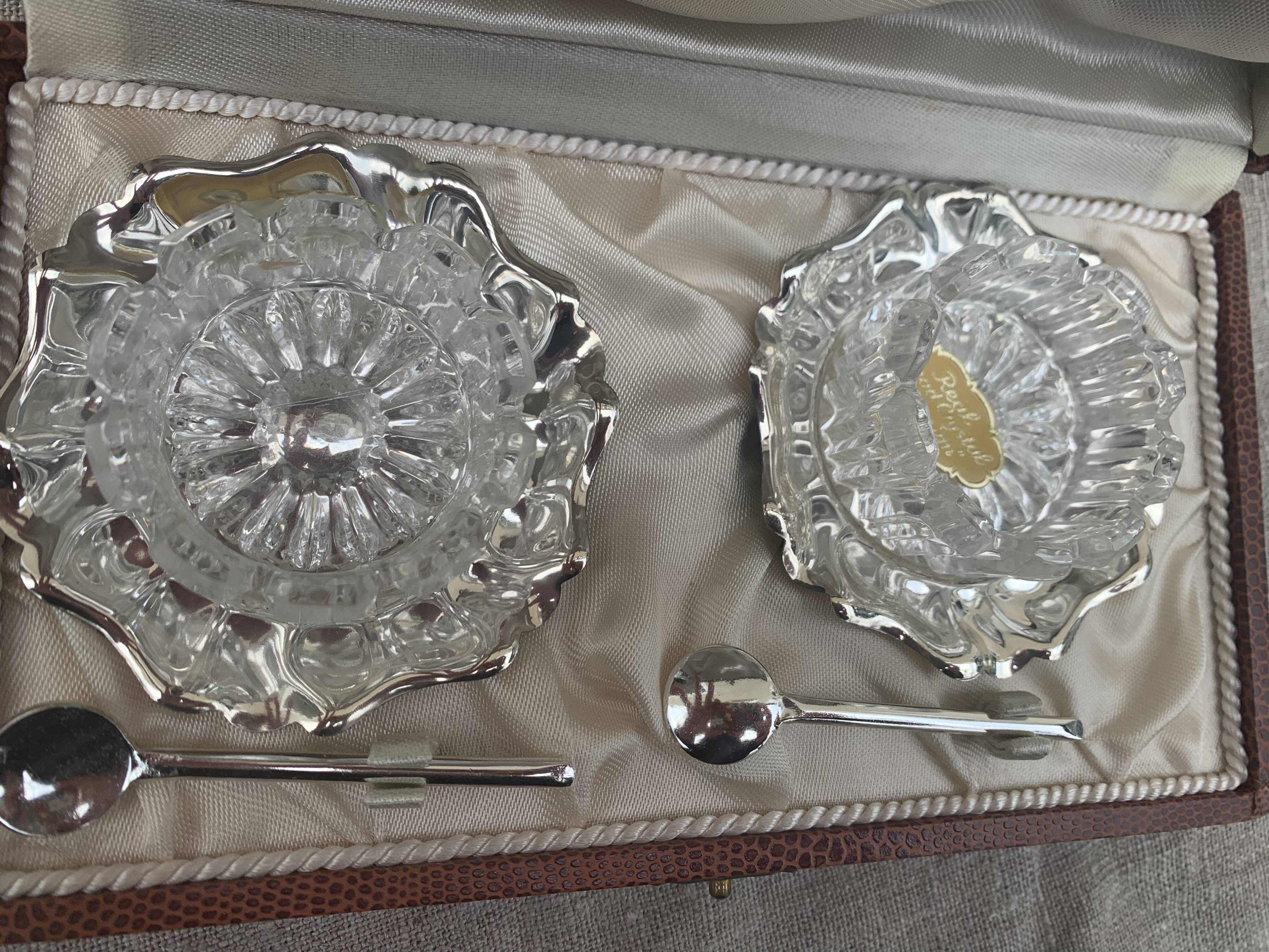 Crystal and silver metal saleron vintage 1950