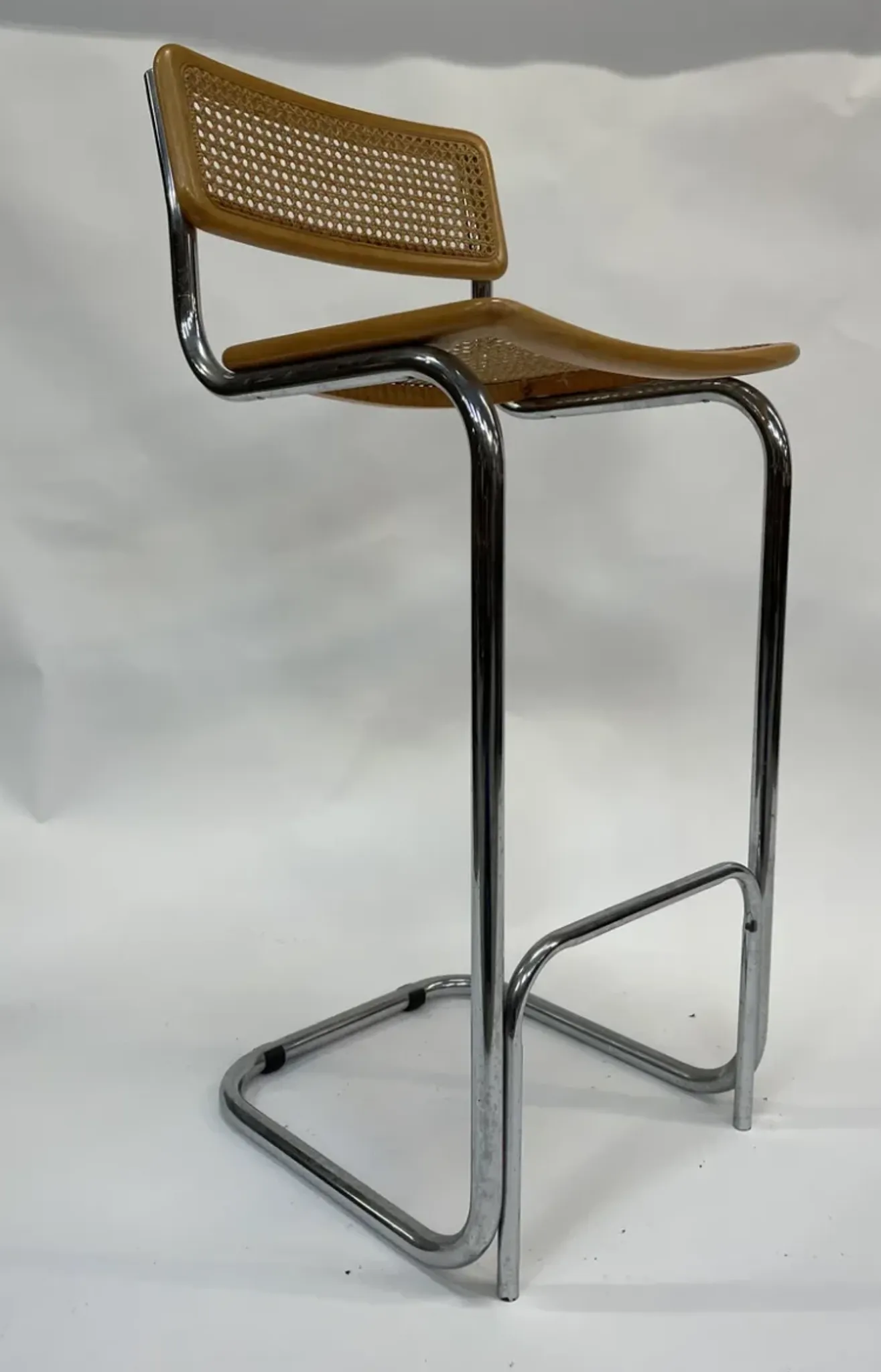 Vintage bar stool 80's Design Cesca style chrome and webbing