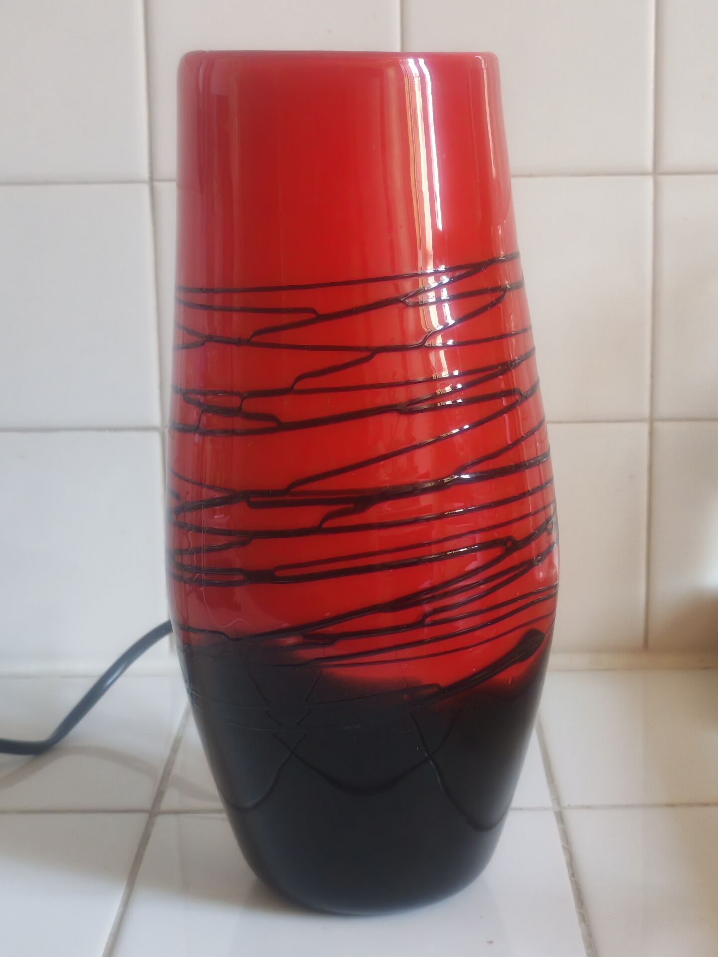 Red/orange Murano glass table lamp in 70s style (1980)