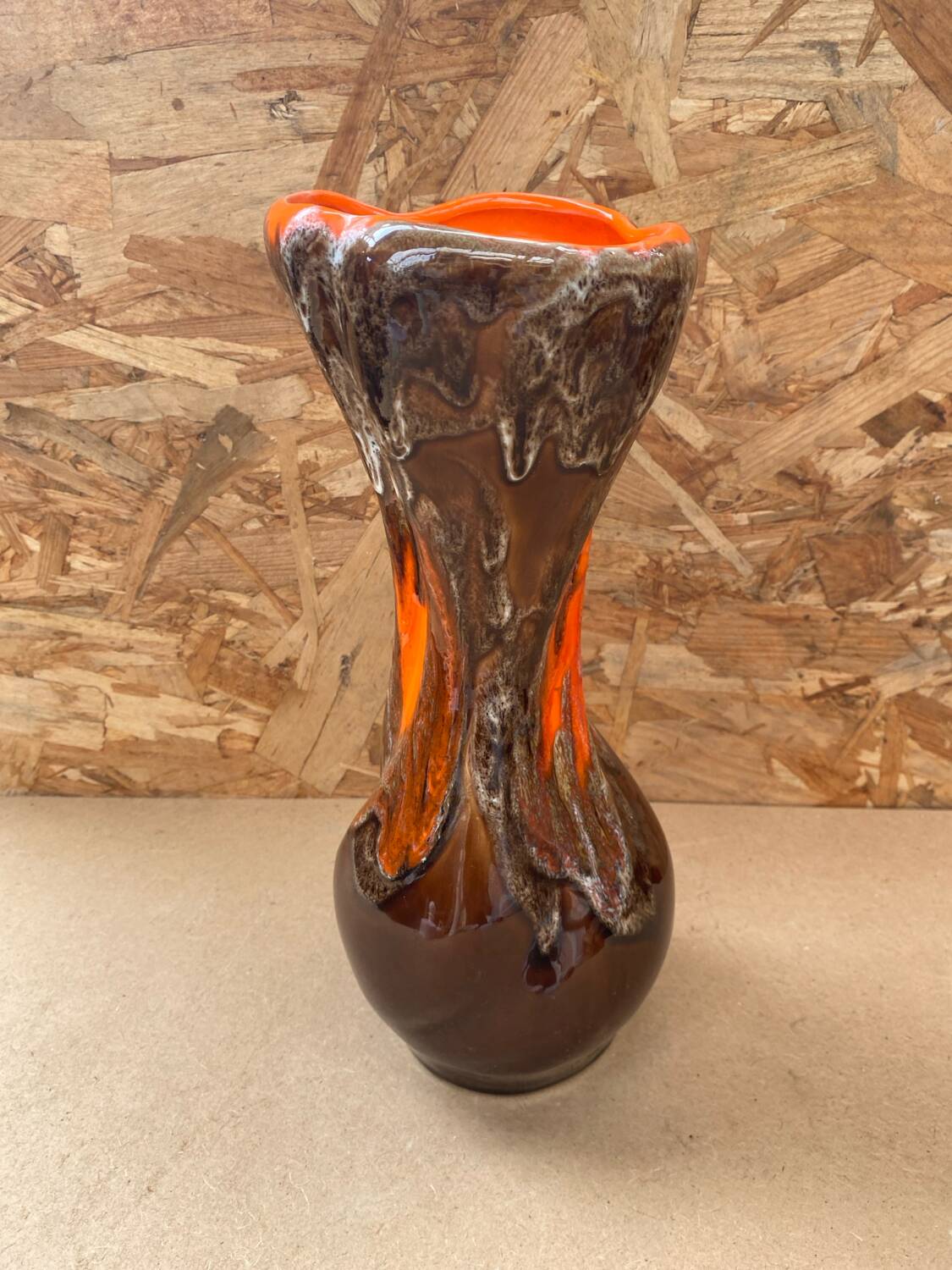 Antique vase vallauris ceramic art brown orange vintage