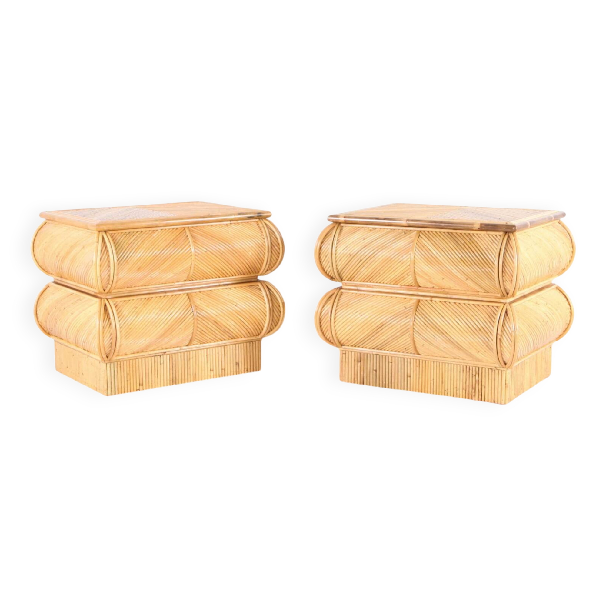 Pair of rattan bedside tables