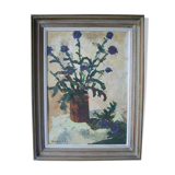 oil on cardboard table represents a bouquet. signed,dated