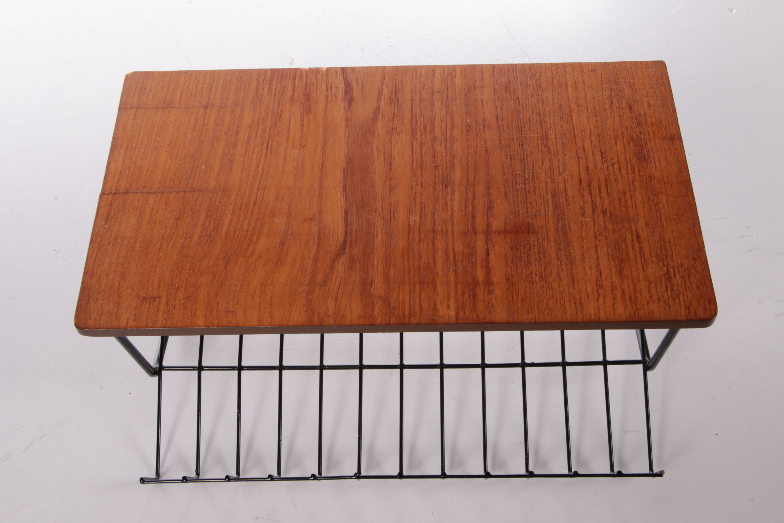 Vintage magazine rack made of metal and wood, 1960s