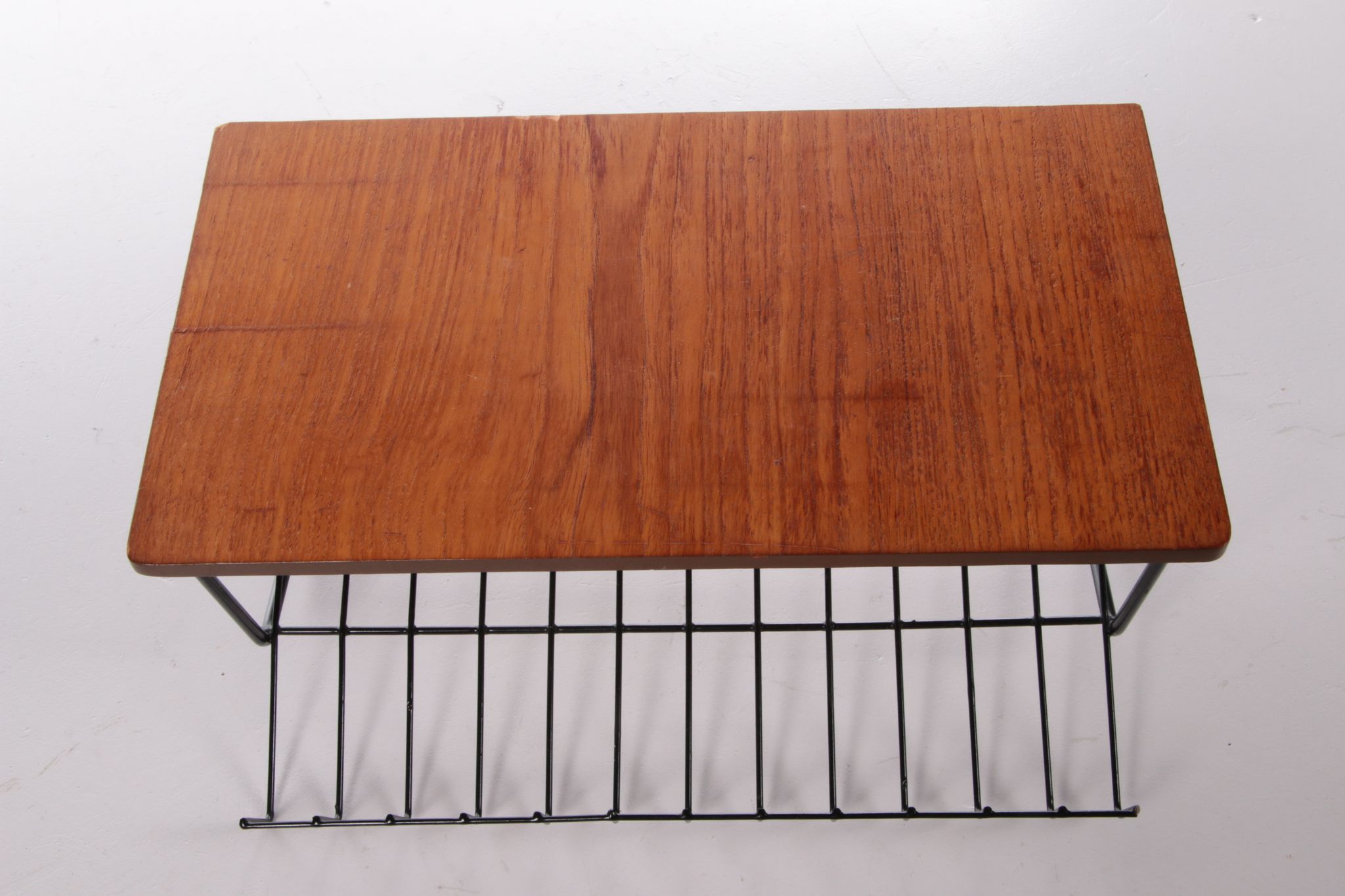 Vintage magazine rack made of metal and wood, 1960s