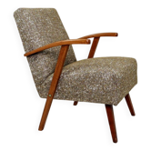 Vintage Lounge Chair Green Pattern Upholstery Refurbished, 1970s.