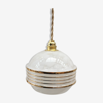 Art Deco lamp in white Clichy glass and gilded edging