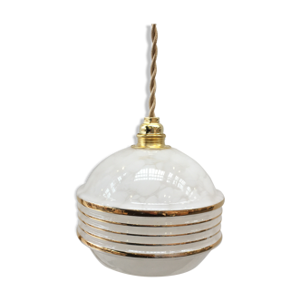 Art Deco lamp in white Clichy glass and gilded edging