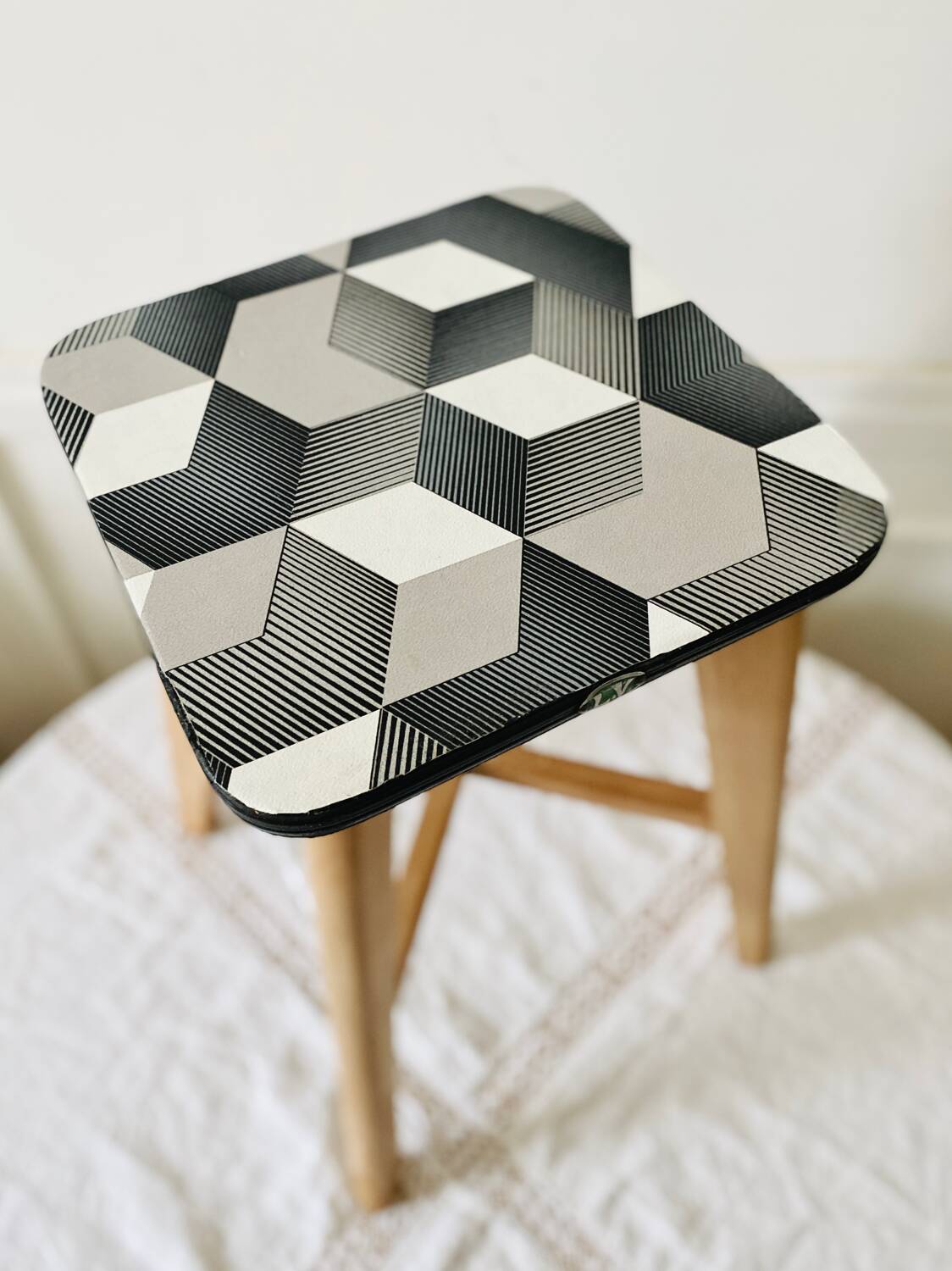 Vintage LV brand wood and formica stool from the 1950s