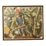 Huile sur panneau suédoise « Bûcherons »