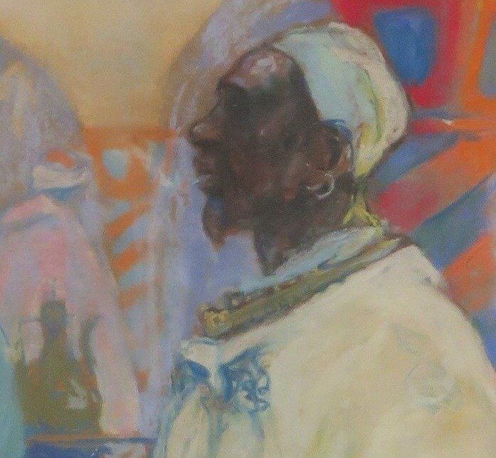 Louis Fortuney (1875-1951) Haggling at the souk, orientalist scene 46x30cm