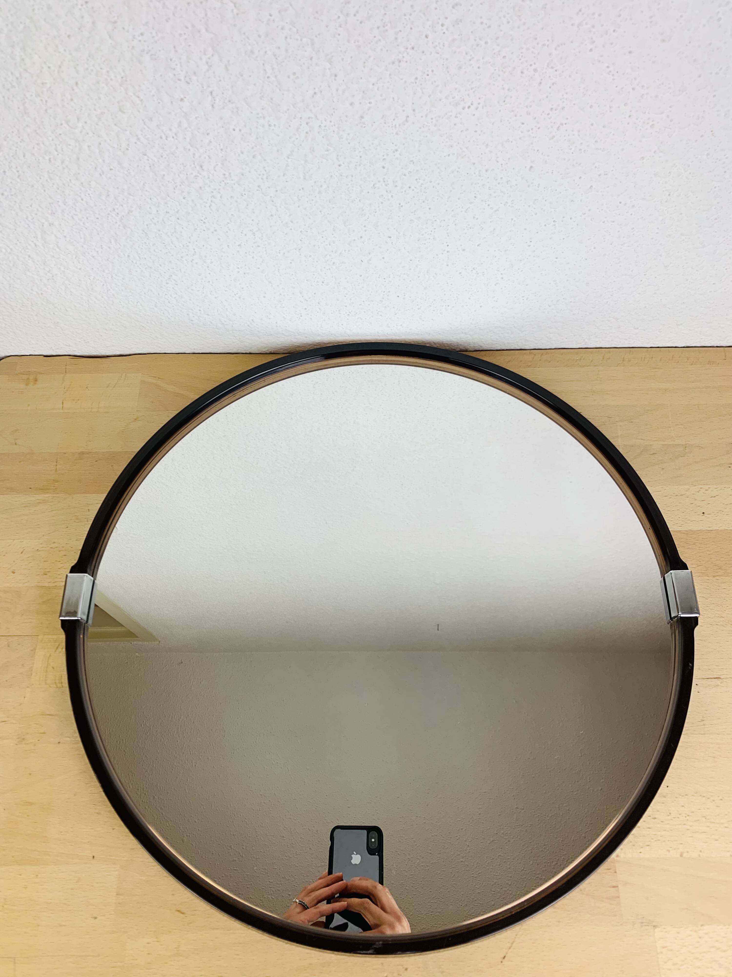 Miroir rond cerclage ambré années 70 vintage