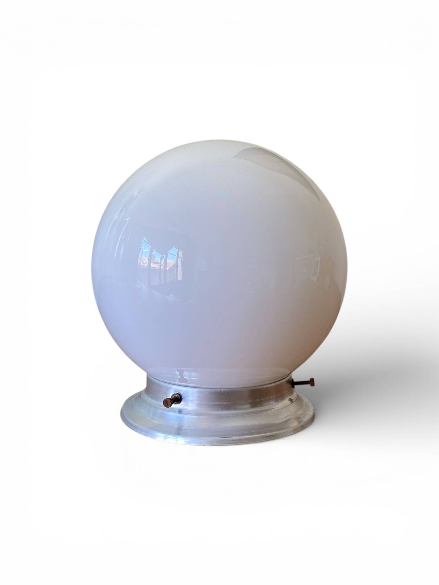 Ceiling light or wall light with white opaline glass globe, 15 cm, aluminium rose.