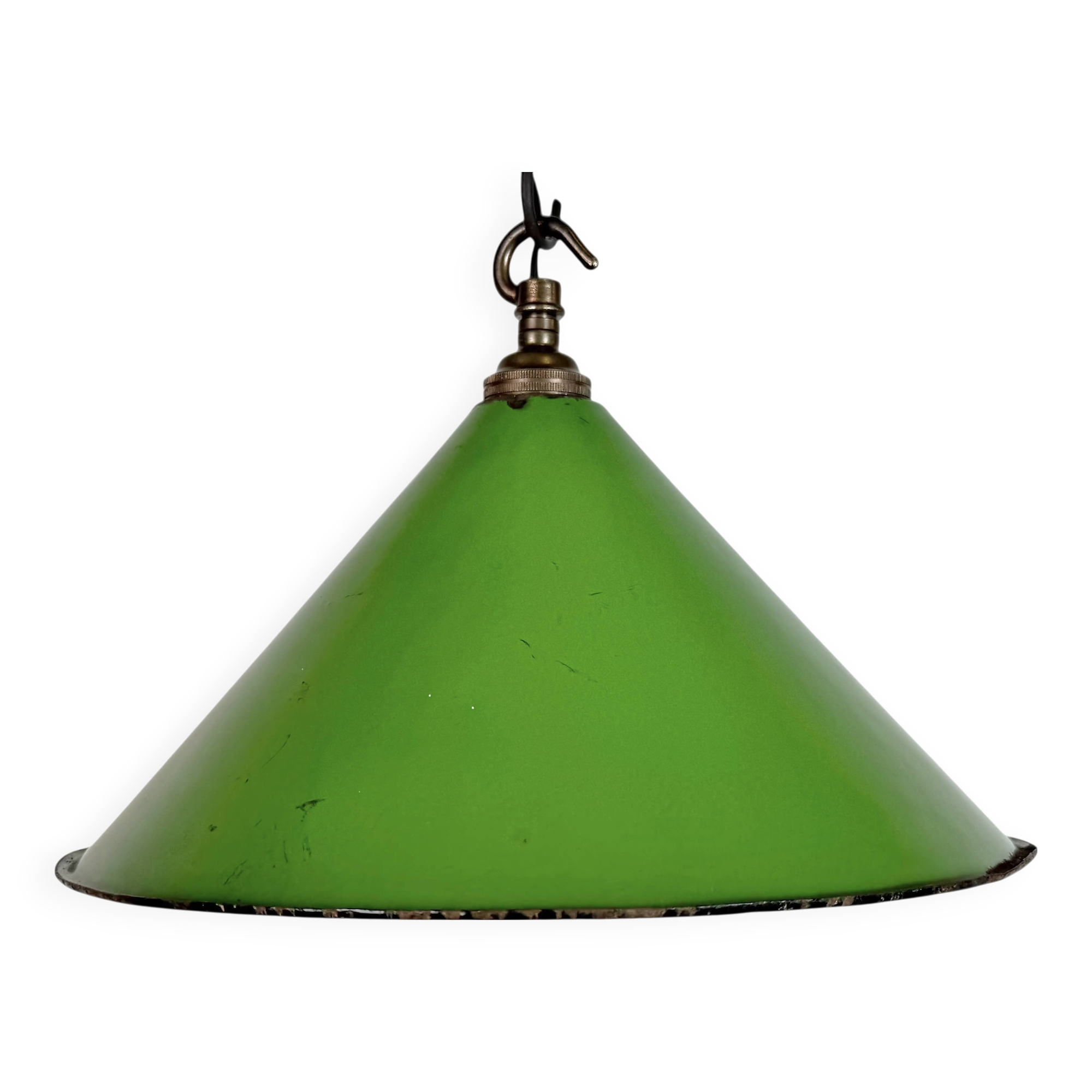Industrial British Green Enamel Factory Pendant Lamp, 1950s