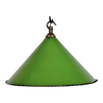 Industrial British Green Enamel Factory Pendant Lamp, 1950s