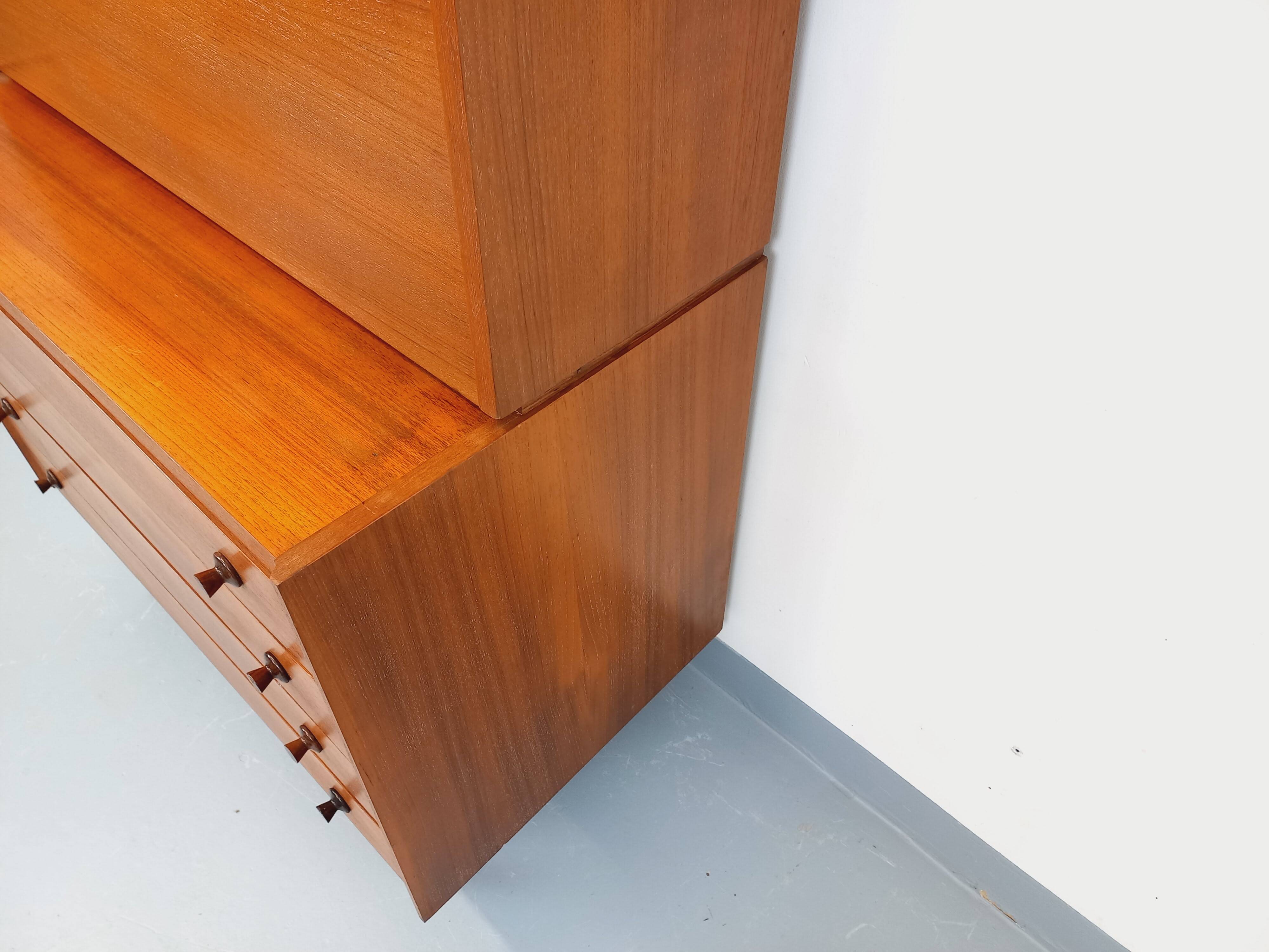 Vintage teak secretary bookcase with storage chest.