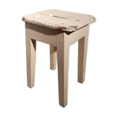 Tabouret en bois patiné blanc