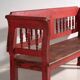 Old red-painted pine bench with turned backrest – Central Europe, circa 1900
