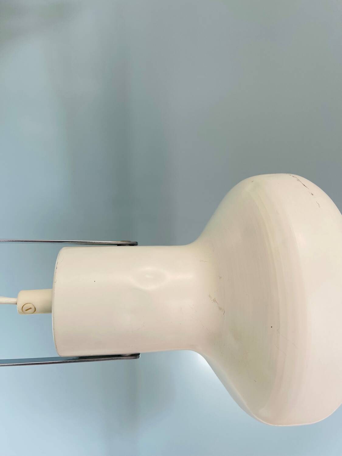 Chrome and white metal floor lamp, circa 1970.