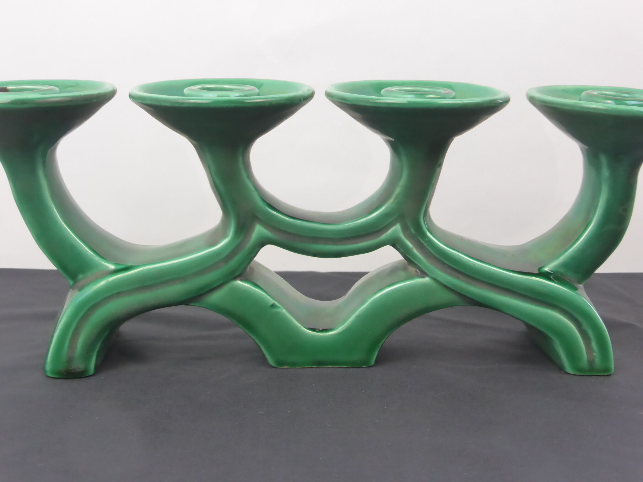 Vintage candle holder in green ceramic with 4 arms
