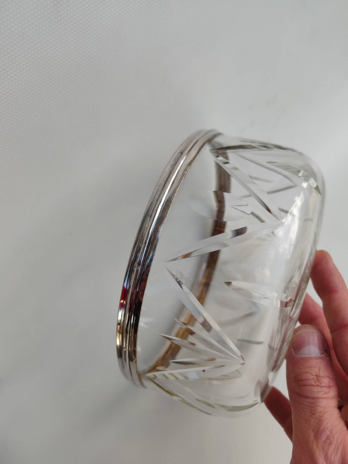 Crystal salad bowl with solid silver rim, first part of the 20th century.
