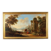 Old painting signed by Christian Georg Schütz I, landscape from the 1700s.