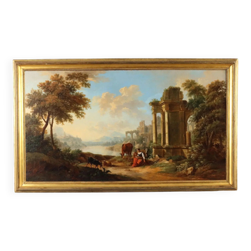 Peinture ancienne signée Christian Georg Schütz I, paysage