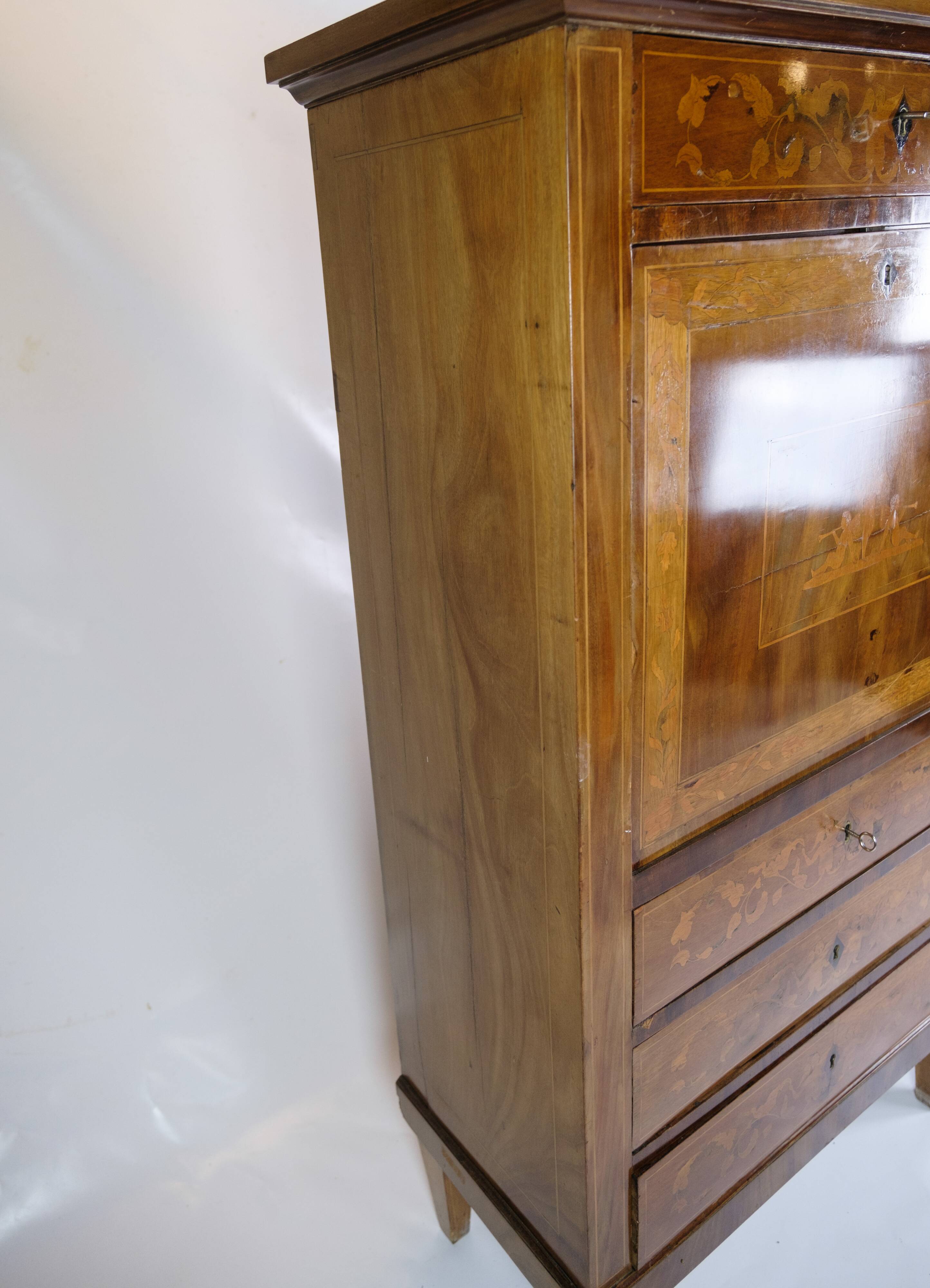 Secretary Empire Style Hand Polished Mahogany With Intarsia From 1820s