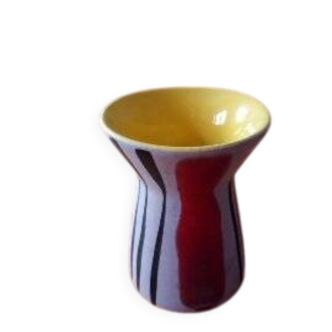 Petit vase diabolo.style 1950-60.rayures pyjama.signé.