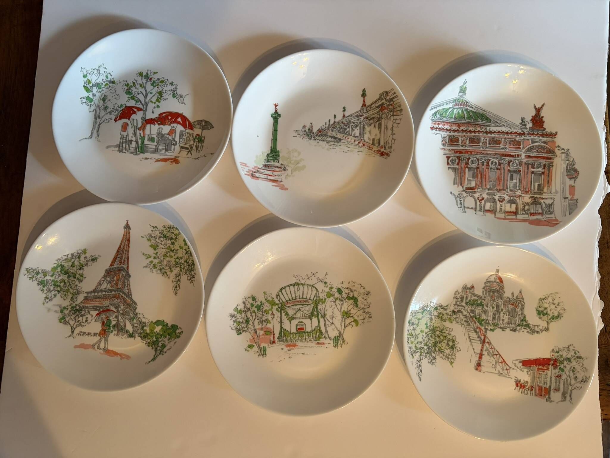Set of 6 Françoise Saget plates "Stroll in Paris"