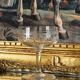 Engraved crystal champagne coupes