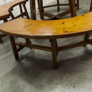 Brutalist ensemble round table 113cm and its 4 rounded stools 1960