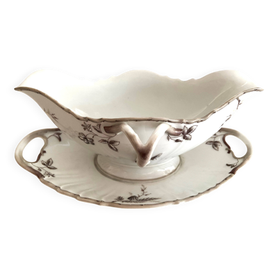 Ancienne Saucière & Son Dormant (Ravier) Porcelaine Fine Style Louis XV