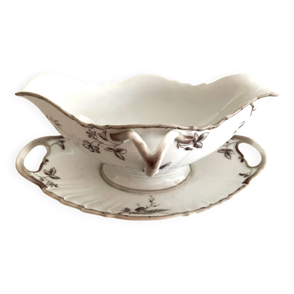 Ancienne Saucière & Son Dormant (Ravier) Porcelaine Fine Style Louis XV